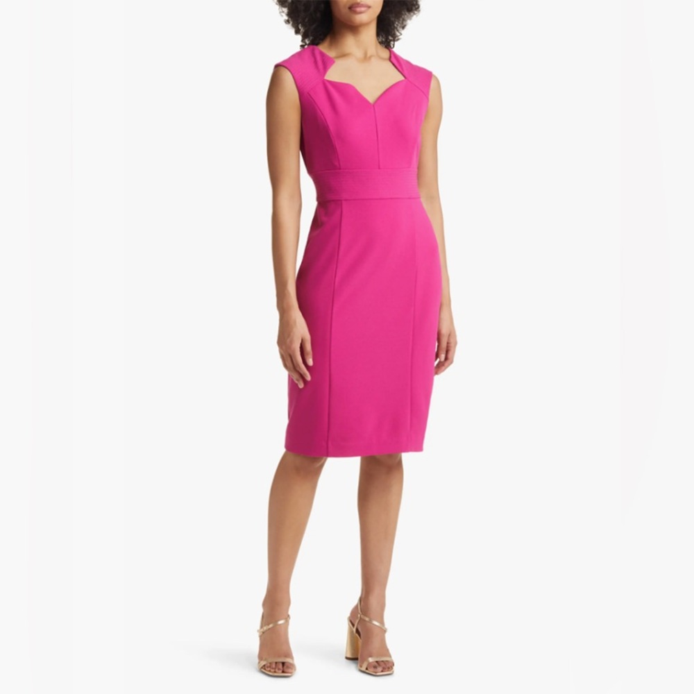 Tahari ASL Vibrant Pink Midi Dress